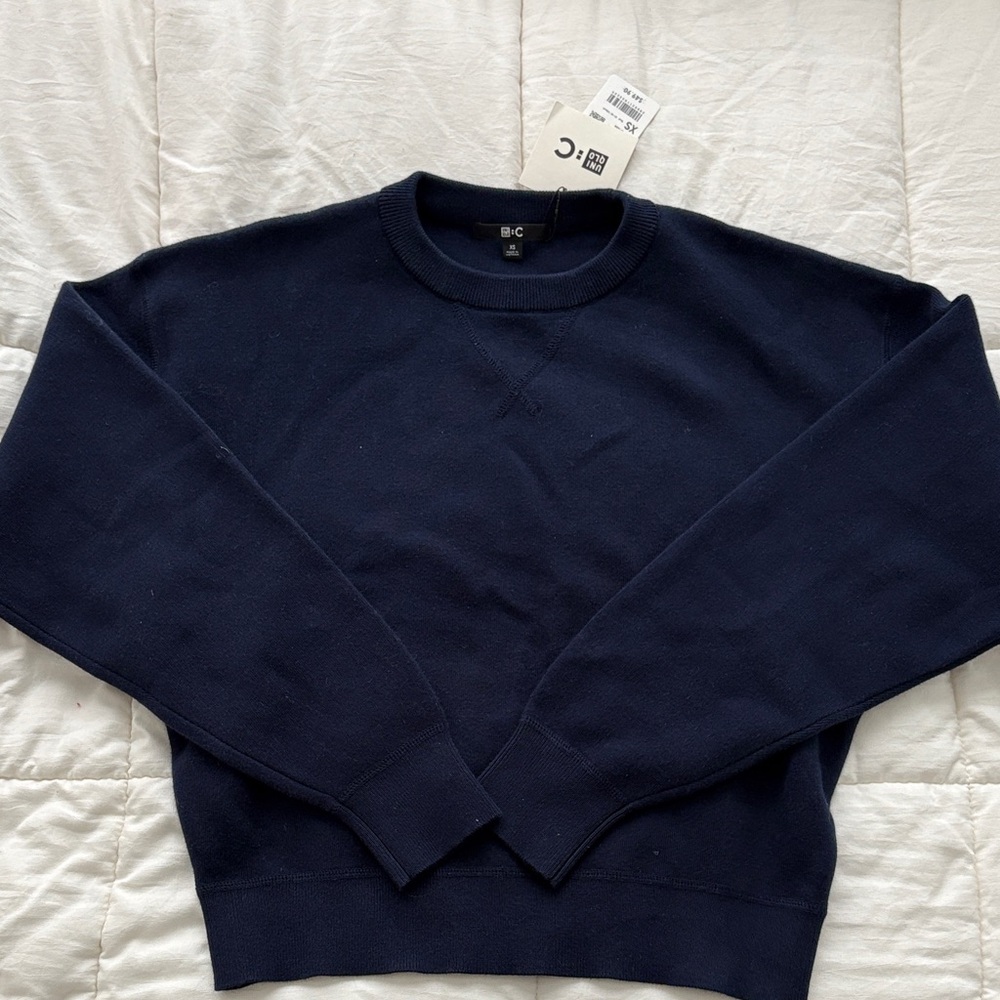 NWT Uniqlo Navy Smooth Cotton Crew Neck Sweater